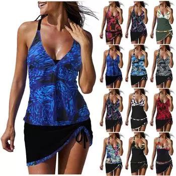 Женский купальник с принтом и разделенным плоским углом, большой купальник, купальный костюм L армия зеленый