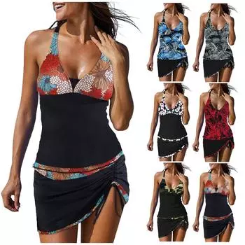 Женский купальник с принтом и разделенным плоским углом, большой купальник, купальный костюм L синий