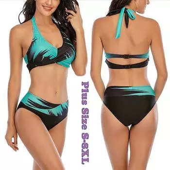 Женский купальник с принтом, купальный костюм, пляжная одежда из двух частей, бикини, танкини S синий