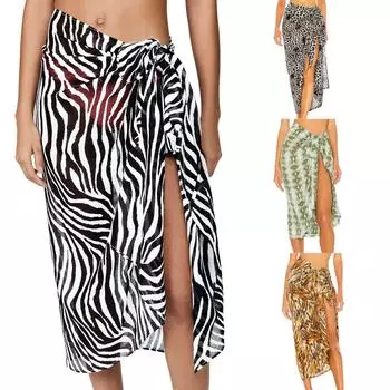 Женский купальник с принтом, сетчатый купальник бикини, пляжная накидка, юбка с запахом XL белый