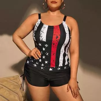 Женский купальник с принтом, топ, купальник, танкини, купальник, купальный костюм, большие размеры 0XL чёрный