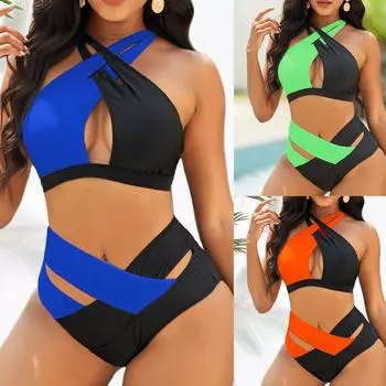 Женский купальник с разрезом бикини, цветной сексуальный купальник без рукавов