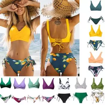 Женский купальник с разрезом бикини и принтом без рукавов, сексуальный купальник L чёрный