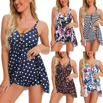 Женский купальник с рюшами, сексуальное бикини, пуш-ап, мягкий купальник, пляжная одежда, купальный костюм из двух предметов, платье-танкини + шорты для плавания XXL чёрный