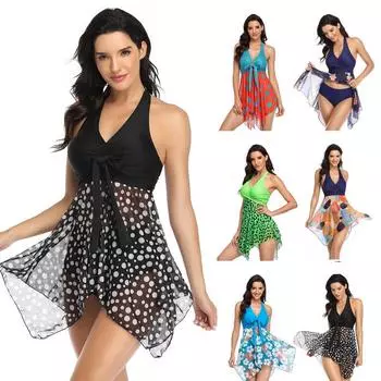 Женский купальник с сетчатой юбкой и разрезом M