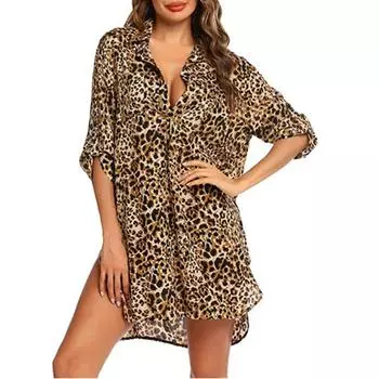 Женский купальник с V-образным вырезом, пляжная рубашка-бомбер, бикини, длинный топ M коричневый