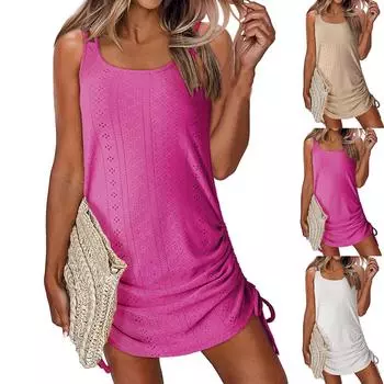 Женский купальник с вырезом, пляжная одежда, платье без рукавов с двойными бретелями, пляжное платье со шнурком L чёрный