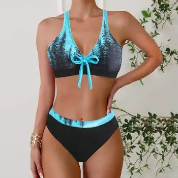 Женский купальник с высокой талией, бикини, сплошной комплект бикини, сексуальный купальник, купальный костюм, бикини, летняя пляжная одежда, бикини XS синий