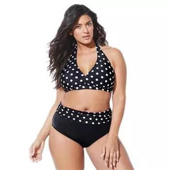 Женский купальник с высокой талией плюс размер, купальник, комплект бикини, контроль живота S чёрный