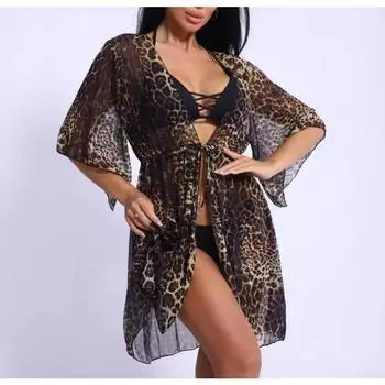 Женский купальник с высокой талией, сексуальный, большого размера, пляжный, приморский, бикини S цветной печати леопарда