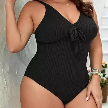 Женский купальник с высокой талией, сексуальный, большого размера, пляжный, приморский, бикини 0XL чёрный