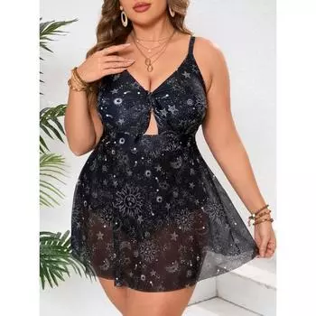 Женский купальник с высокой талией, сексуальный, большого размера, пляжный, приморский, бикини 0XL чёрный