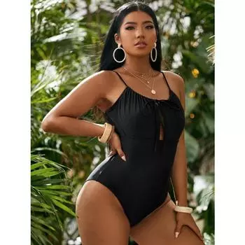 Женский купальник с высокой талией, сексуальный, большого размера, пляжный, приморский, бикини 0XL чёрный