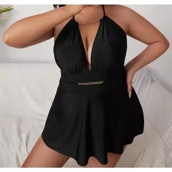 Женский купальник с высокой талией, сексуальный, большого размера, пляжный, приморский, бикини 0XL чёрный