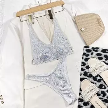 Женский купальник с высокой талией, сексуальный, большого размера, пляжный, приморский, бикини S