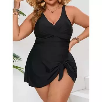 Женский купальник с высокой талией, сексуальный, большого размера, пляжный, приморский, бикини 0XL чёрный