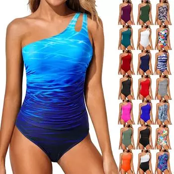 Женский купальник, сексуальный комбинезон на одно плечо с открытой спиной и однотонным принтом L чёрный