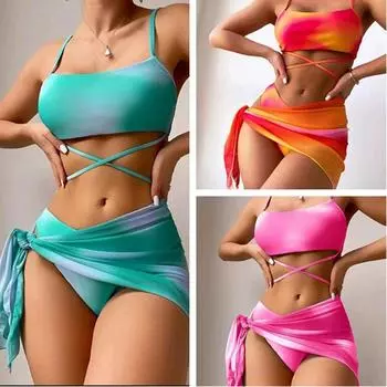 Женский купальник, сексуальный купальник из трех частей с принтом тай-дай S синий