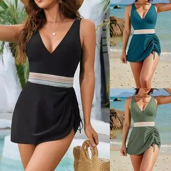 Женский купальник сексуальный купальник с завязками глубокий V-образный вырез пляжная одежда купальный костюм S чёрный