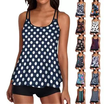 Женский купальник, сексуальный жилет с принтом, шорты, купальник, комплект из двух предметов L чёрный