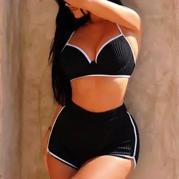 Женский купальник, сплошной цвет, сексуальный купальник с открытой спиной и высокой талией, разделенный купальник, одежда для йоги, пляжная одежда, купальные костюмы S чёрный