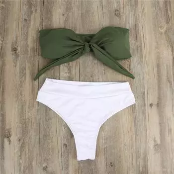 Женский купальник, сплошной цвет, завязывающийся купальник пуш-ап, сексуальное бикини с высокой талией, бразильская пляжная одежда, купальные костюмы S армия зеленый