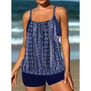 Женский купальник танкини 2-х частей купальник женский боди женский купальный костюм монокини большой размер XS-6XL XS синий