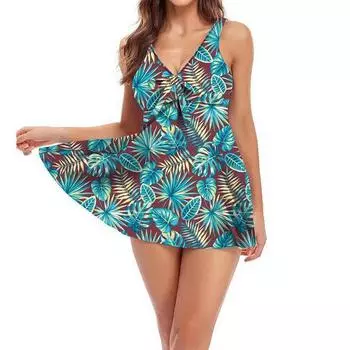 Женский купальный костюм больших размеров, купальный костюм из двух частей, топ танкини с принтом, пляжная одежда S