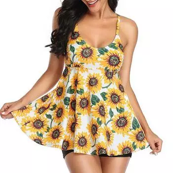 Женский купальный костюм больших размеров с цветочным принтом, женский купальник-танкини, комплект бикини из двух частей S