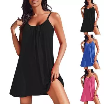 Женский купальный костюм, накидка на бретельках, купальные платья, пляжные накидки, плиссированные воротнички, накидки для купальников L чёрный