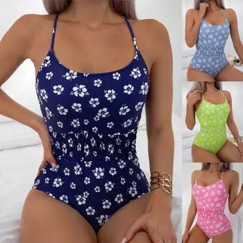 Женский купальный костюм, плиссированный купальный костюм с открытой спиной и милой девушкой со свежим цветочным принтом L розовый