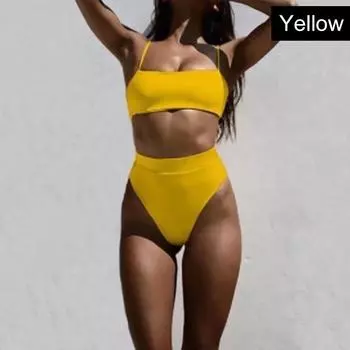Женский купальный костюм, пляжный купальник, комплект бикини, летний купальник с высокой талией, женский купальник из двух частей L жёлтый