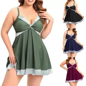 Женский купальный костюм с разделенной юбкой больших размеров с подкладкой для бюстгальтера и без стального бюстгальтера XXXXL тёмно-синий