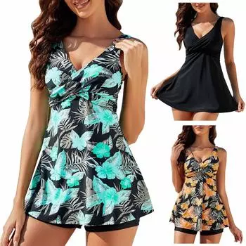 Женский купальный костюм с разрезным принтом, без стальной опоры и подушечек для бюстгальтера L чёрный