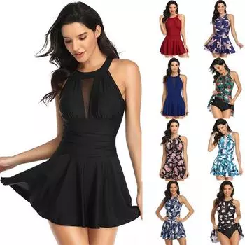 Женский купальный костюм с высокой талией и открытой спиной, пляжный купальник-танкини, цельный купальник без рукавов с принтом, пляжная одежда S