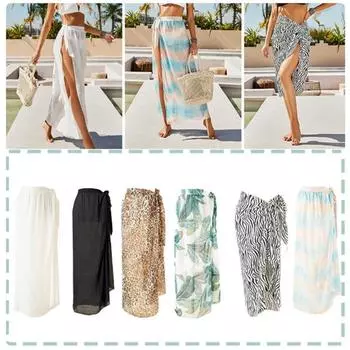 Женский купальный костюм с запахом, летняя оборка, длинное саронговое платье, пляжная юбка, бикини, купальник, пляжная юбка с запахом