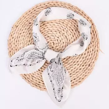 Женский квадратный платок с принтом пейсли, атласный блеск, легкий, двухцветный, повязка на голову, модный летний аксессуар, маленький шейный платок 70*70cm белый