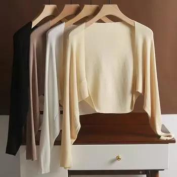 Женский льняной кардиган Ice Silk с длинными рукавами, летний короткий жилет с юбкой, легкая шаль, защита от солнца верблюд