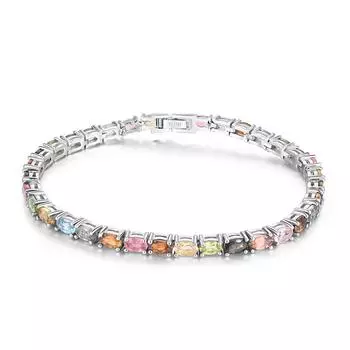 Женский легкий браслет из натурального камня с разноцветным турмалином, роскошные модные ювелирные изделия из серебра 925 пробы, подарок на помолвку на годовщину 19cm разноцветный