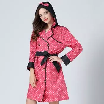 Женский легкий дождевик в горошек с принтом и бантом, шляпа, женский водонепроницаемый длинный плащ для взрослых и мужчин, дождевик, куртка с поясом