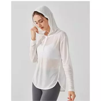 Женский легкий дышащий свободный топ с капюшоном и длинными рукавами S белый
