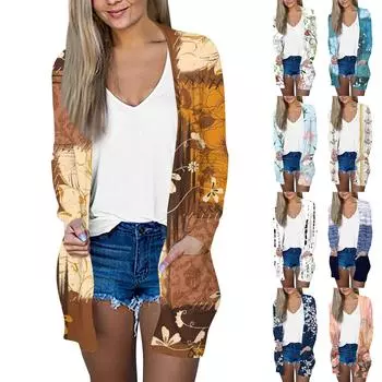 Женский легкий и тонкий топ с длинным рукавом в стиле ретро, легкая куртка-кардиган L синий