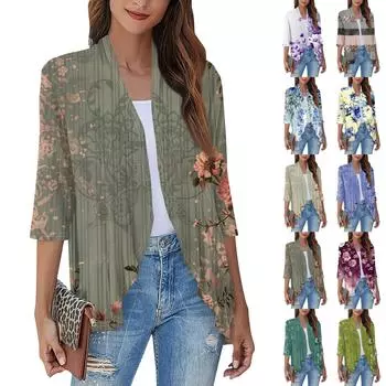 Женский легкий и тонкий топ с рукавом 3/4 в стиле ретро, легкая куртка-кардиган XXL