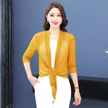 Женский легкий кардиган, блузка, женская шаль с длинным рукавом, пальто, куртка на шнуровке, прозрачная 2XL белый