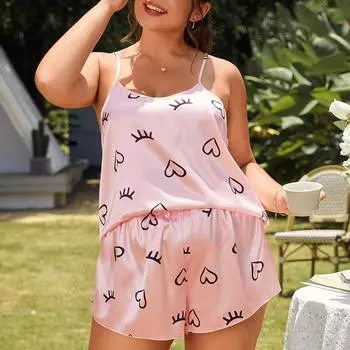 Женский легкий повседневный пижамный комплект с принтом «Любовь», базовый дышащий, мягкий, удобный, комплект для домашнего платья, топ с v-образным вырезом на бретельках, шорты с высокой талией, комплект одежды для сна XL
