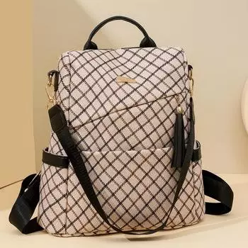 Женский легкий рюкзак с принтом гусиные лапки из искусственной кожи, большой вместительный рюкзак для пригородных поездок чёрный