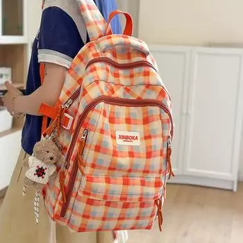 Женский легкий школьный рюкзак для студентов большой вместимости с цветными блоками зелёный/красный