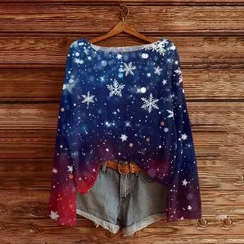 Женский легкий свитер с круглым вырезом, повседневный вязаный пуловер с длинным рукавом и рождественским принтом. XXL