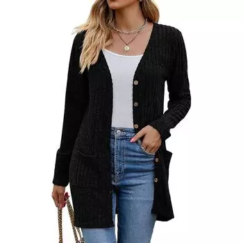Женский легкий удлиненный вязаный кардиган с карманами, мягкий, свободный, накидка, повседневный S