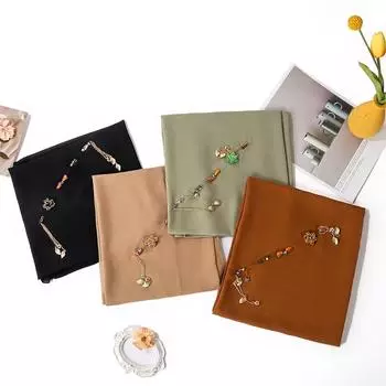 Женский легко носить шифоновый шарф с кисточками из бисера, мусульманский шарф, новый стиль, однотонные ювелирные изделия, блестящие